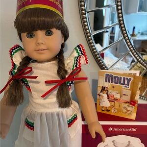 American Girl Doll with White Dress and Red Accents
